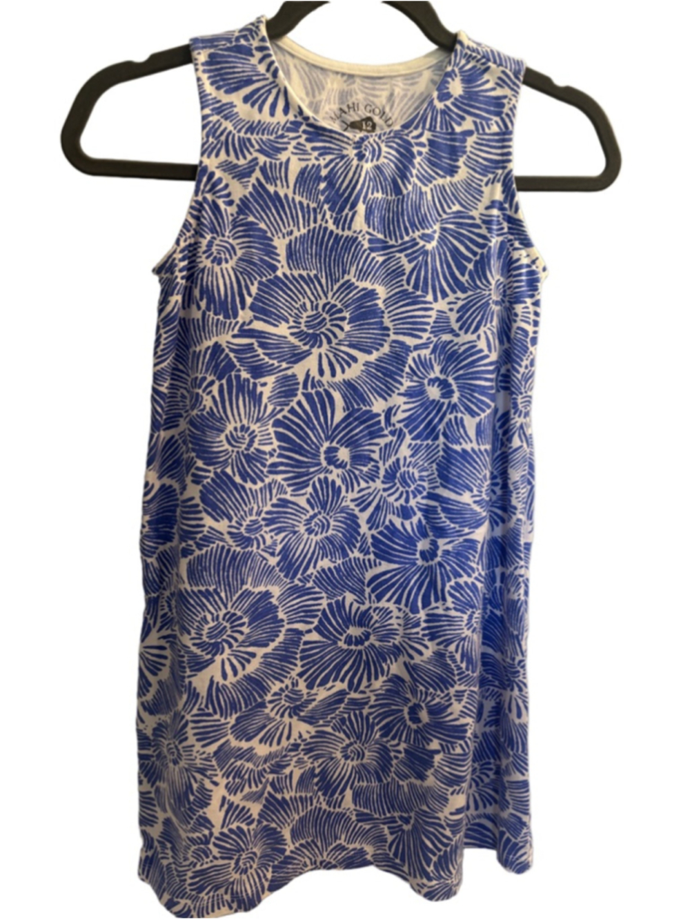 Girls Mahi Gold Blue & White Floral Sleeveless Dress Girls Size 12